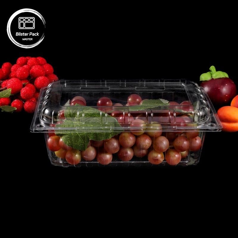 Transparante PET-containers voor fruit met eenmalige plastic dozen met deksels voor Litchi en druivenverpakkingen