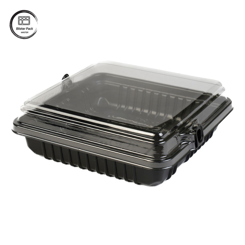 Kleine vierkant PET wegwerpplastic voedselcontainers met stapelbaar ontwerp voor restaurant takeaway