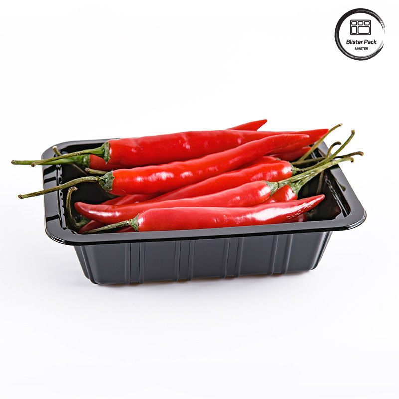 Supermarkt Chili Wegwerp plastic bak Diep rechthoekig Fruit Zwarte containers Groenten Vers Verpakking Voedselbak