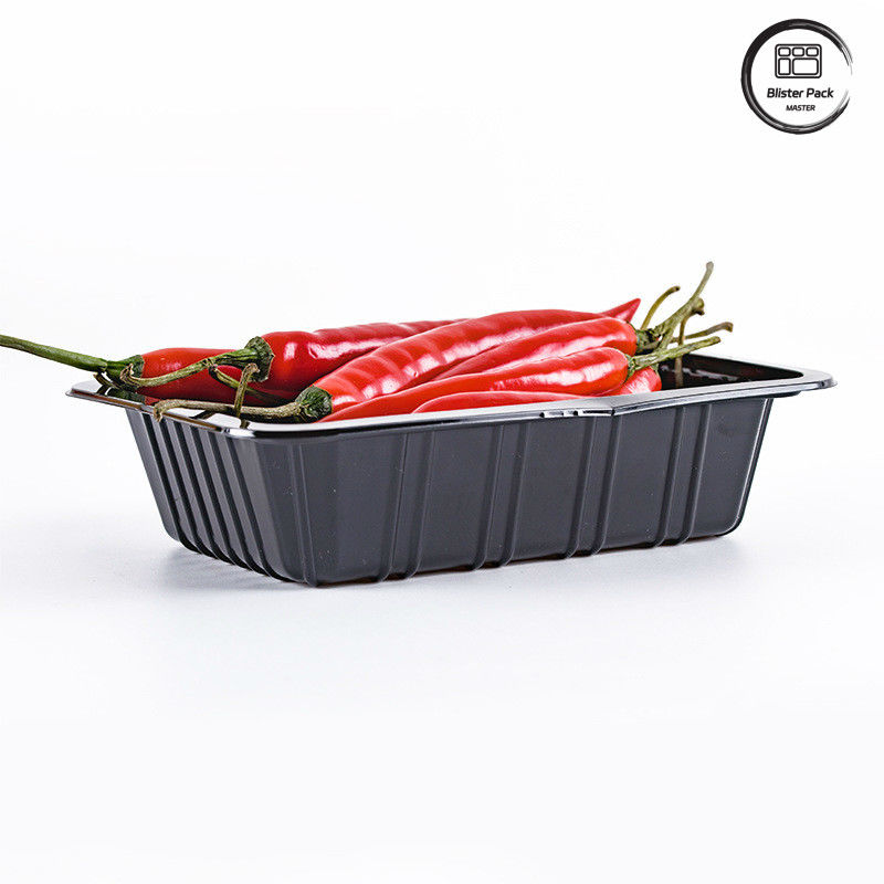 Supermarkt Chili Wegwerp plastic bak Diep rechthoekig Fruit Zwarte containers Groenten Vers Verpakking Voedselbak