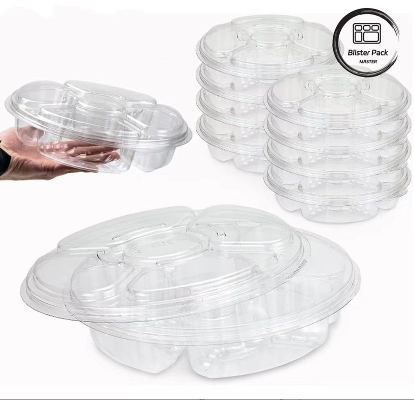 Afdeling 5 Ronde serveertas met deksel Plastic platenbakken voor supermarkt groente display