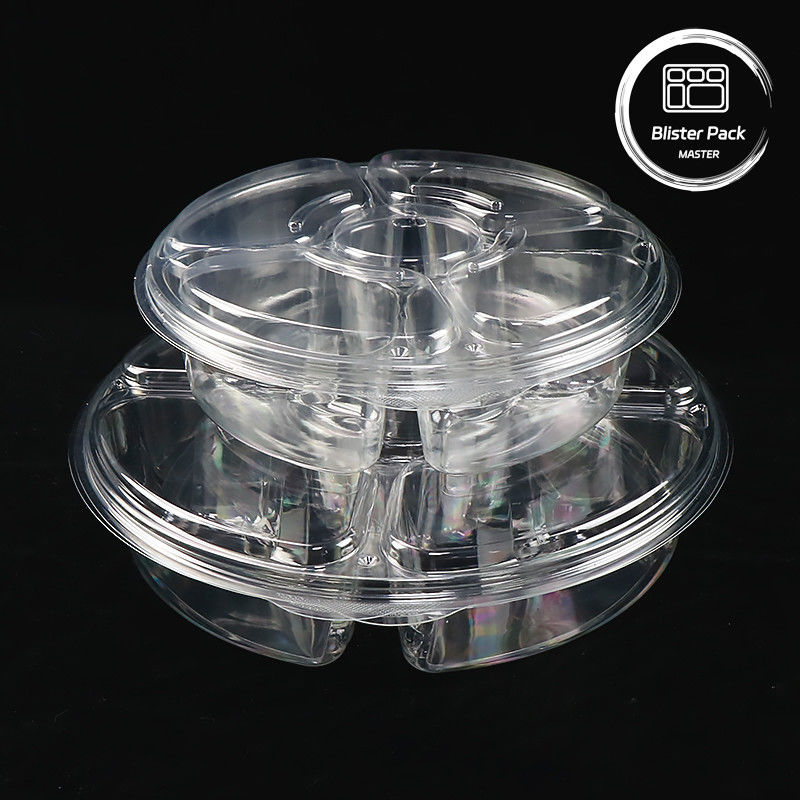 Afdeling 5 Ronde serveertas met deksel Plastic platenbakken voor supermarkt groente display