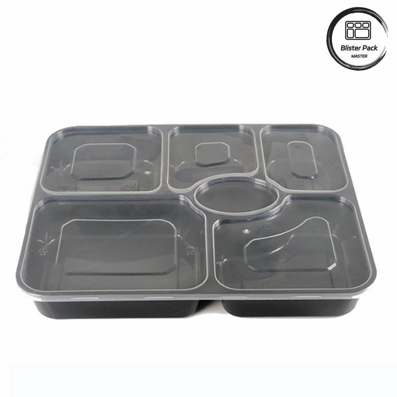 Transparante plastic maaltijdprep 6 compartiment wegwerpbento voor hotels en evenementen