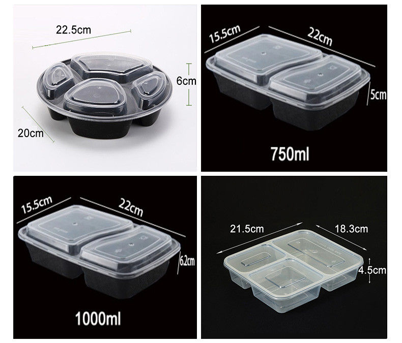 Transparante plastic maaltijdprep 6 compartiment wegwerpbento voor hotels en evenementen