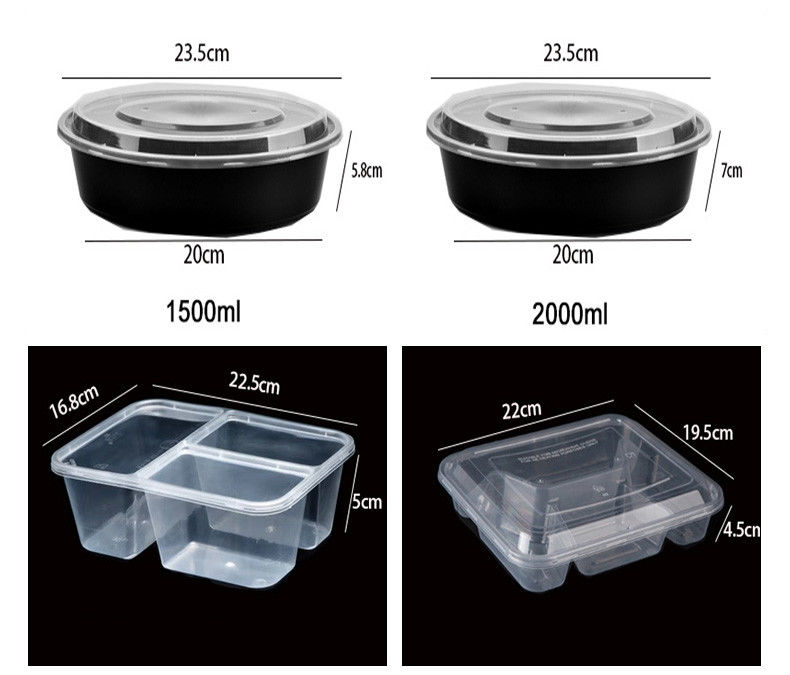 Transparante plastic maaltijdprep 6 compartiment wegwerpbento voor hotels en evenementen