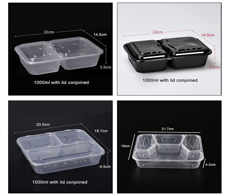Transparante plastic maaltijdprep 6 compartiment wegwerpbento voor hotels en evenementen