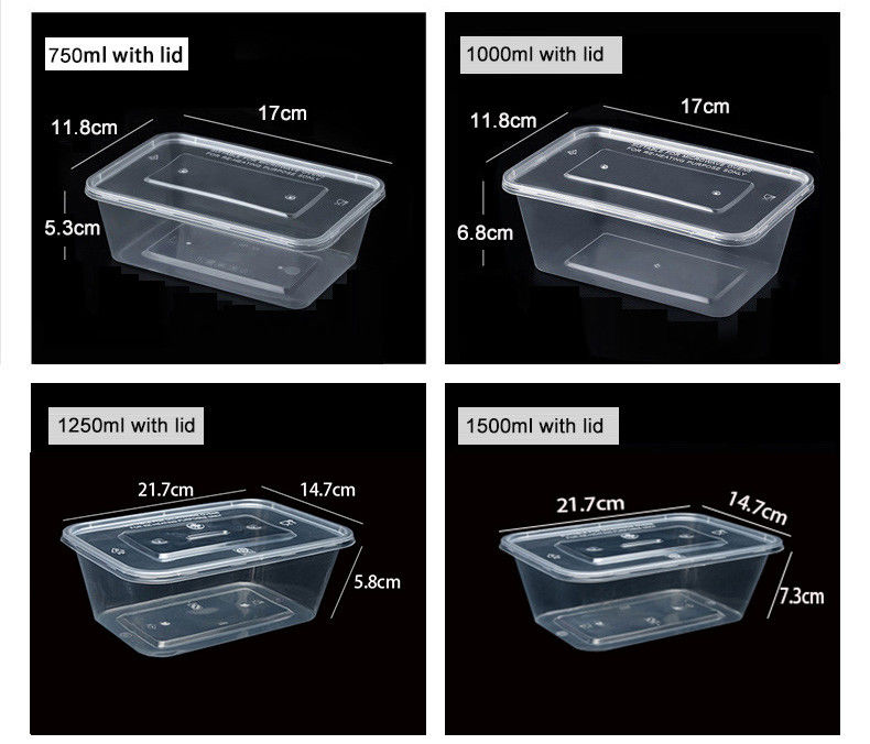 Transparante plastic maaltijdprep 6 compartiment wegwerpbento voor hotels en evenementen