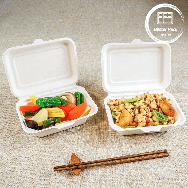 Blister Ecocompostable Clamshell 3 Compartment Wegwerp Lunch Box Suikerriet Bagasse
