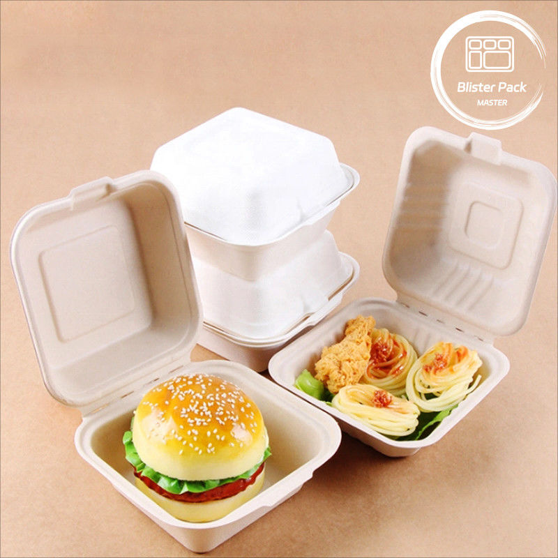 Blister Ecocompostable Clamshell 3 Compartment Wegwerp Lunch Box Suikerriet Bagasse