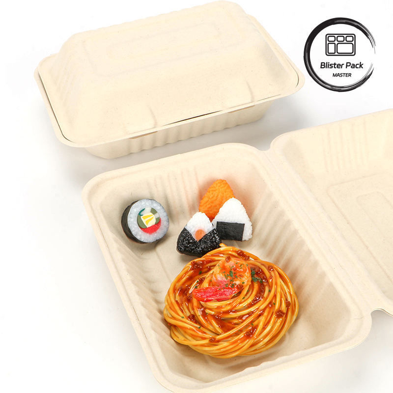 9-inch suikerriet bagasse Clamshell lunch box wegwerp- en biologisch afbreekbare voedselcontainer voor burgers en bakkerijen