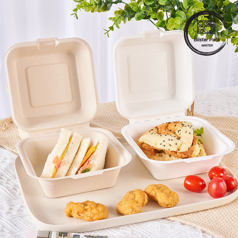 9-inch suikerriet bagasse Clamshell lunch box wegwerp- en biologisch afbreekbare voedselcontainer voor burgers en bakkerijen