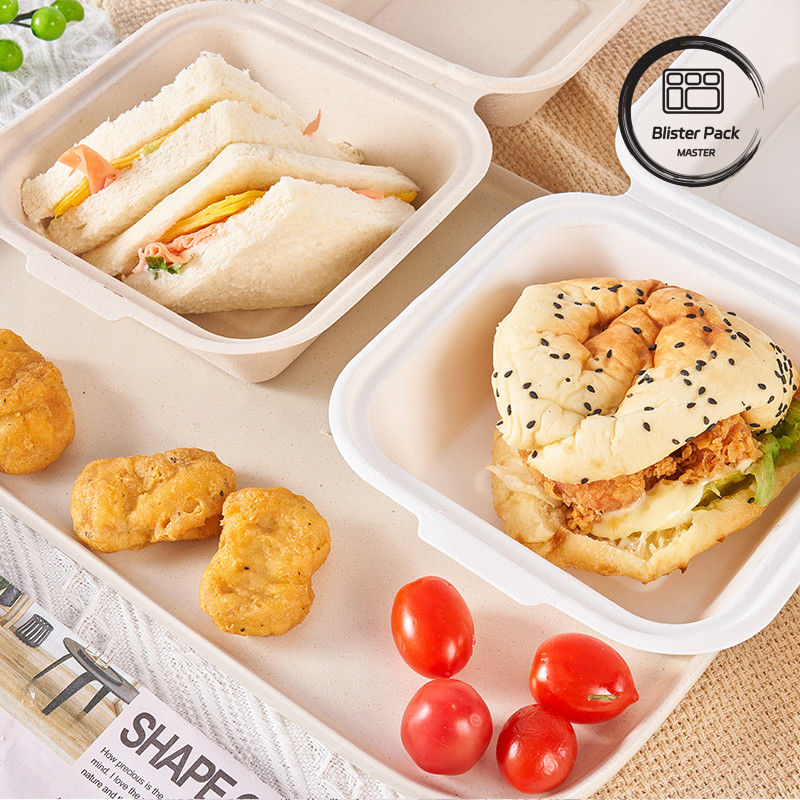 9-inch suikerriet bagasse Clamshell lunch box wegwerp- en biologisch afbreekbare voedselcontainer voor burgers en bakkerijen