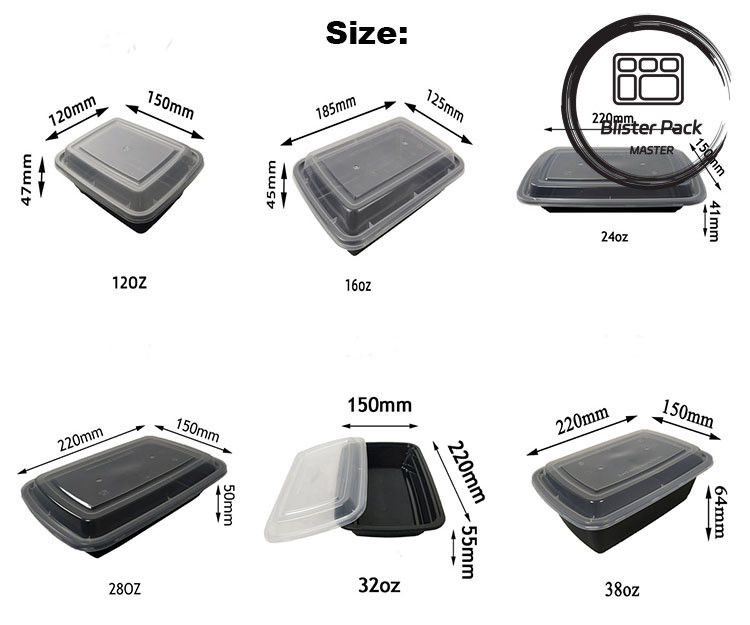 24/28/32 Oz Voorbereidingscontainers voor maaltijden Rechthoekige wegwerpkisten met deksels Bento-stijl