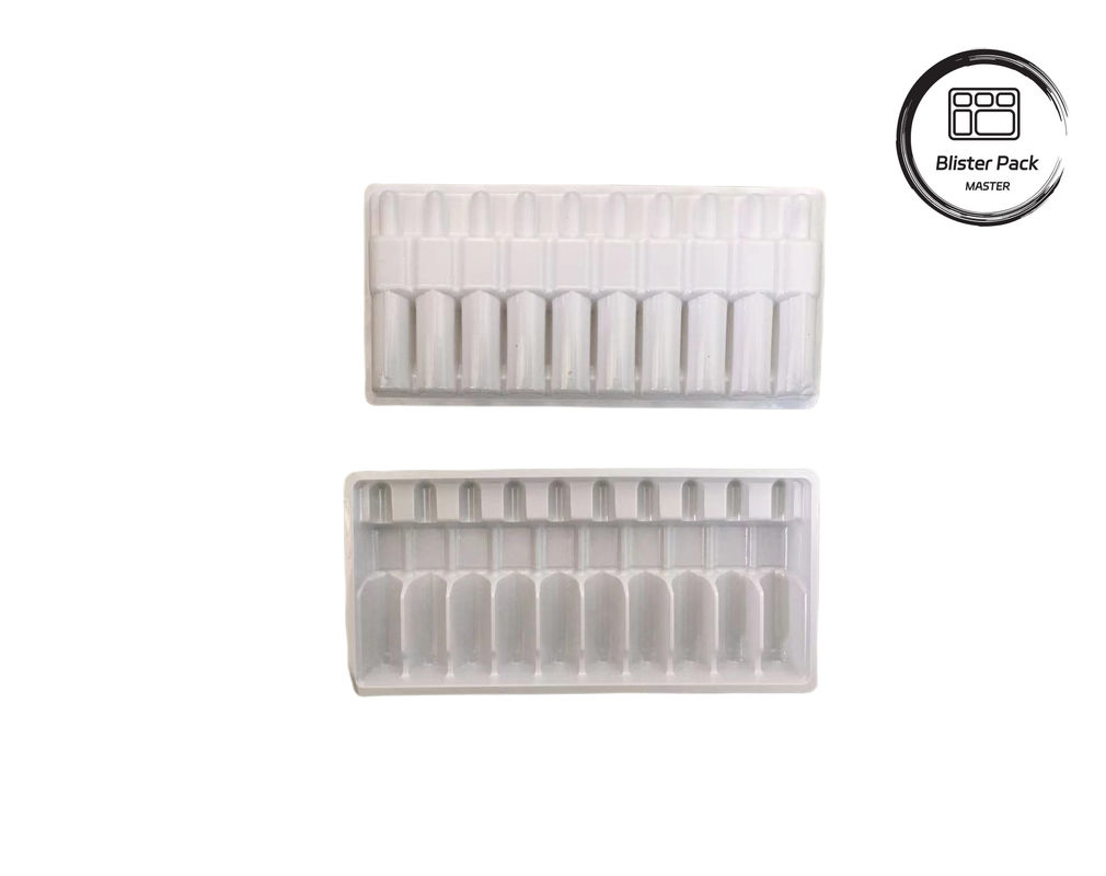 Op maat gemaakte vacuümvormige plastic ampullabak, witte medicijnfles Blisterverpakking voor 10 ml flacons