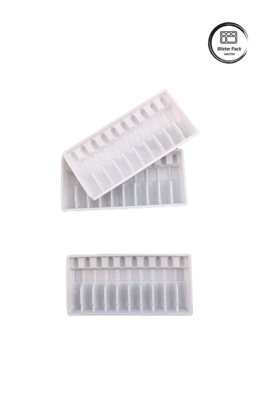 Op maat gemaakte vacuümvormige plastic ampullabak, witte medicijnfles Blisterverpakking voor 10 ml flacons