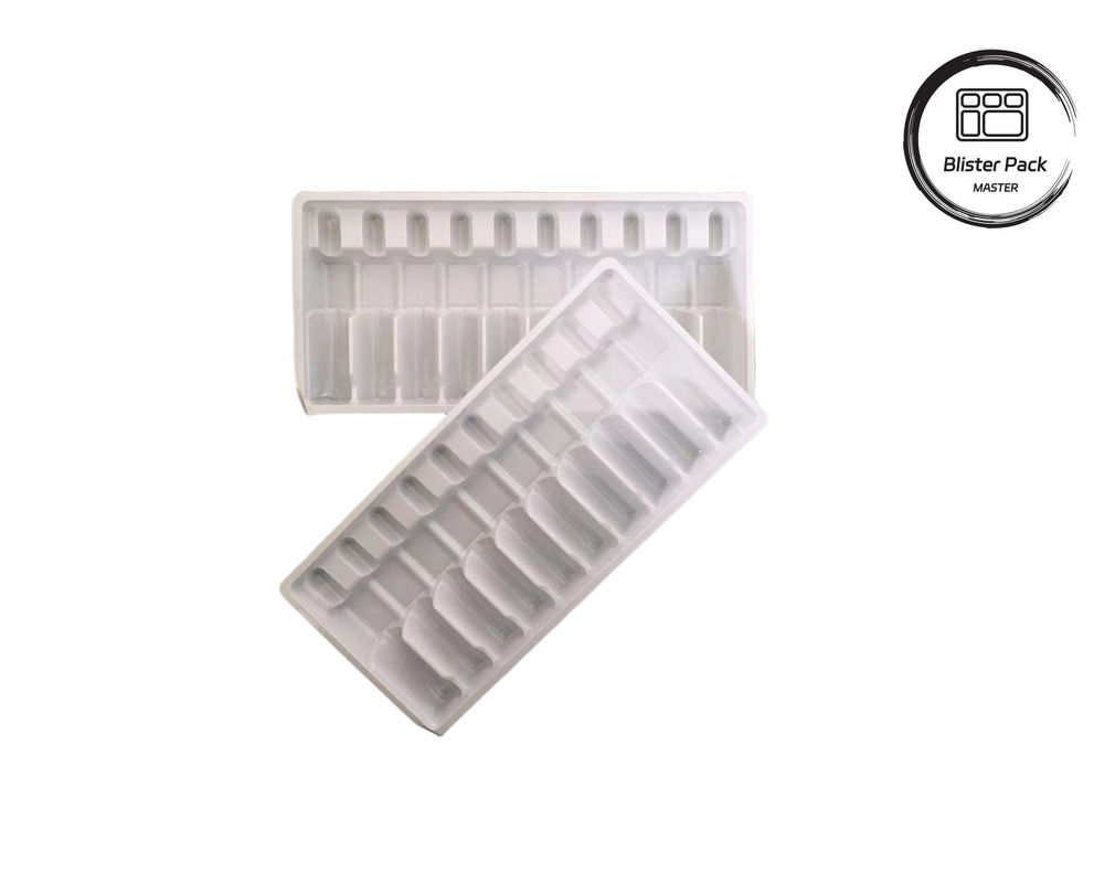 Op maat gemaakte vacuümvormige plastic ampullabak, witte medicijnfles Blisterverpakking voor 10 ml flacons