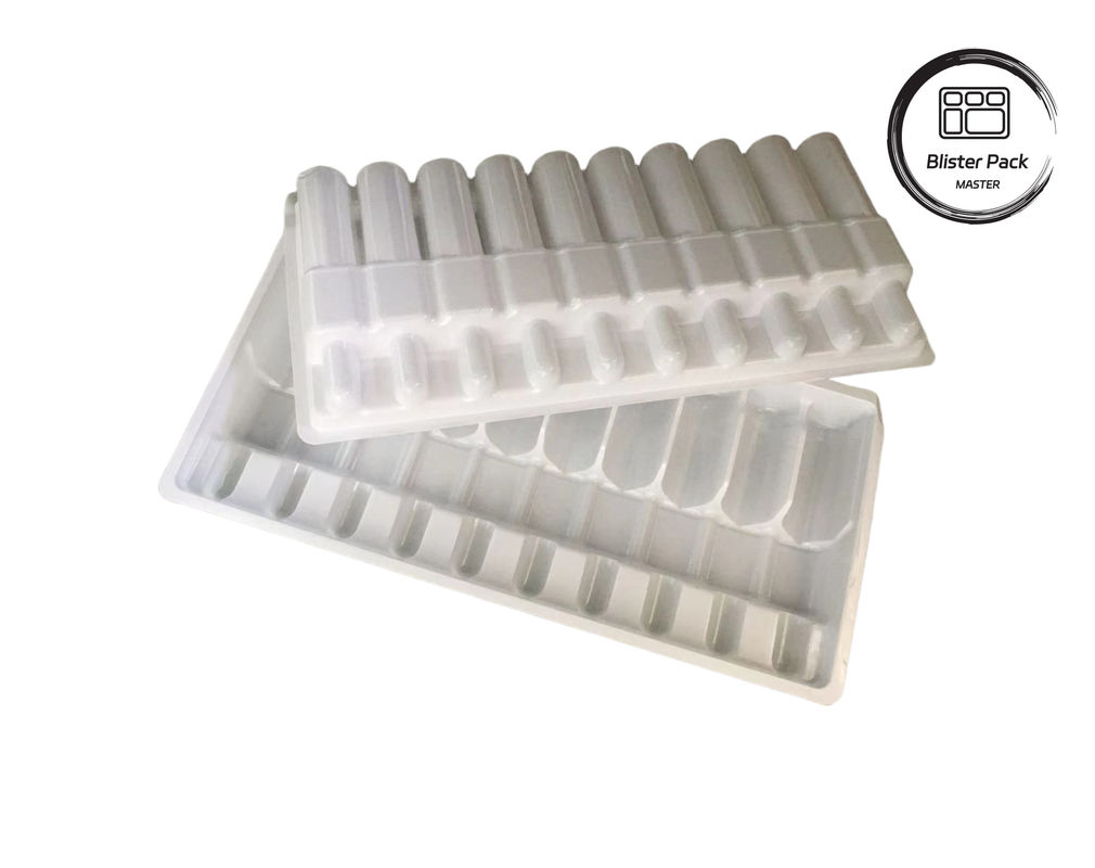 Op maat gemaakte vacuümvormige plastic ampullabak, witte medicijnfles Blisterverpakking voor 10 ml flacons