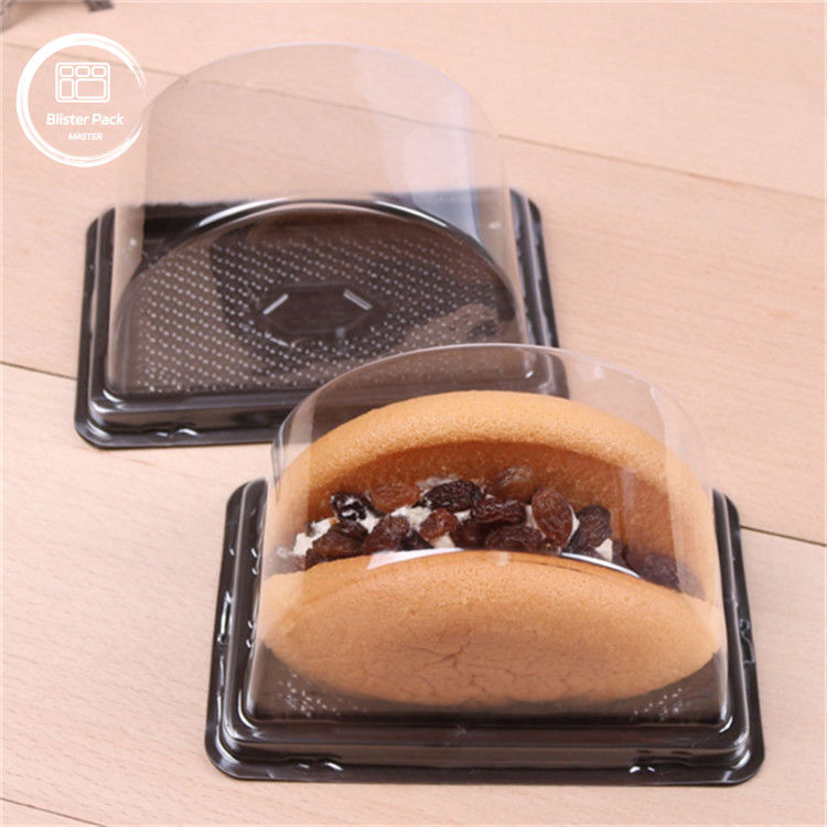 Op maat gemaakte halfcirkelvormige transparante plastic cakebak met deksel Koekjesverpakking met zegellabel